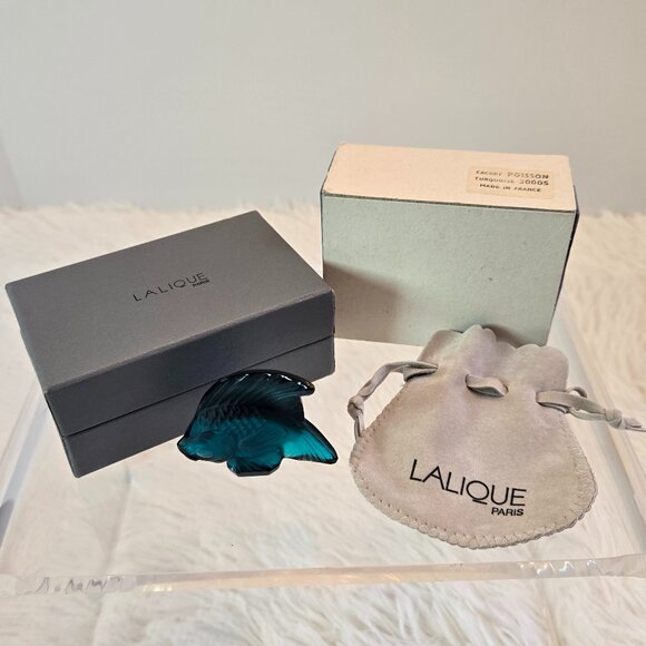 LALIQUE Crystal Turquoise Luster Fish Sculpture - Picture 7 of 8